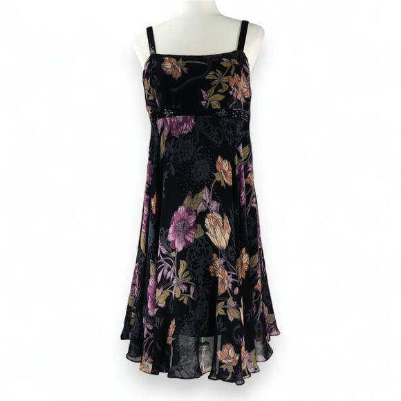 Eva Blue Petite Beaded Floral Midi Dress VTG Boho Whimsygoth Wednesdaycore 10P - Picture 3 of 8